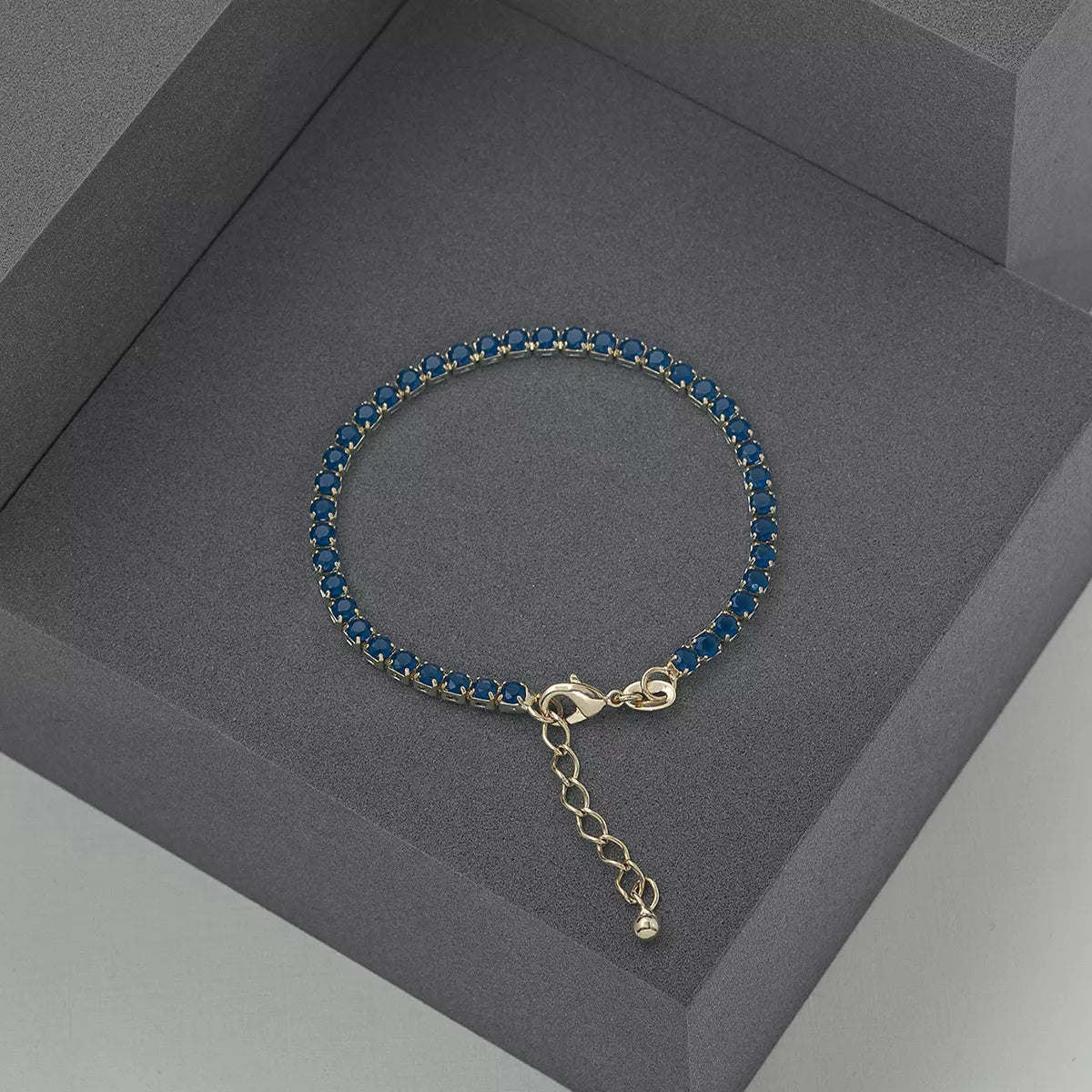 Pulsera Circonias Azul Unisex 16 Cms + Extensor